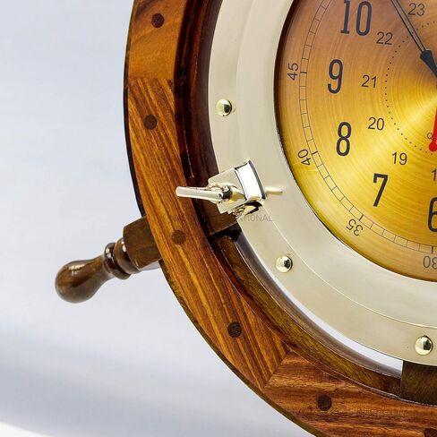 Nagina International 24" Exclusive Pirate's Nautical Ship's Steering Wheel Styled Porthole Clock | Lavish Wall Decor Gifts & Collectible in Saudi Arabia