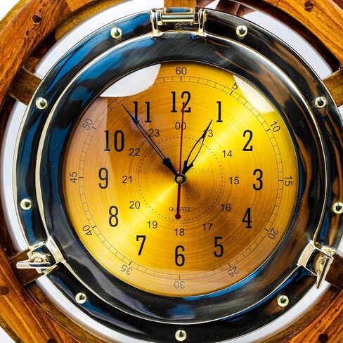 Nagina International 24" Exclusive Pirate's Nautical Ship's Steering Wheel Styled Porthole Clock | Lavish Wall Decor Gifts & Collectible in Saudi Arabia