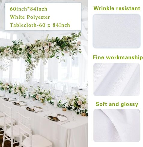 White Tablecloth 60 x 102 Inch - 6 Pack Rectangular Tablecloth, Washable Tablecloth, Rectangular Tablecloth for 6-Foot Table, Wedding, Party, Banquet in Saudi Arabia