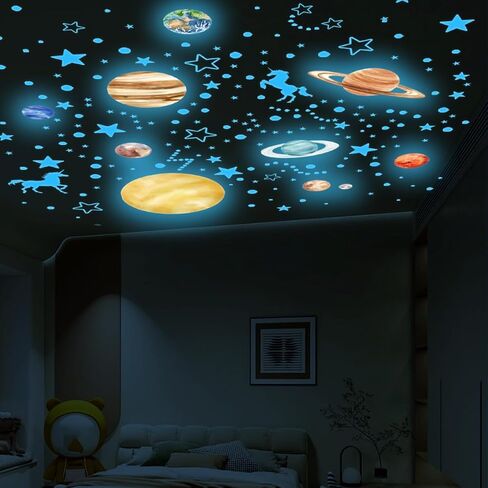 يتوهج في الظلام نجوم للسقف غالاكسي جدار الشارات ديكور غرفة الفضاء للبنين النظام الشمسي ملصقات الحائط الفضاء الخارجي لديكورات الفصول الدراسية in Kuwait