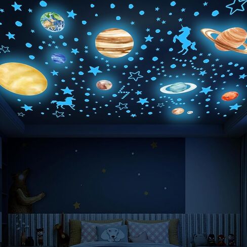 يتوهج في الظلام نجوم للسقف غالاكسي جدار الشارات ديكور غرفة الفضاء للبنين النظام الشمسي ملصقات الحائط الفضاء الخارجي لديكورات الفصول الدراسية in Kuwait