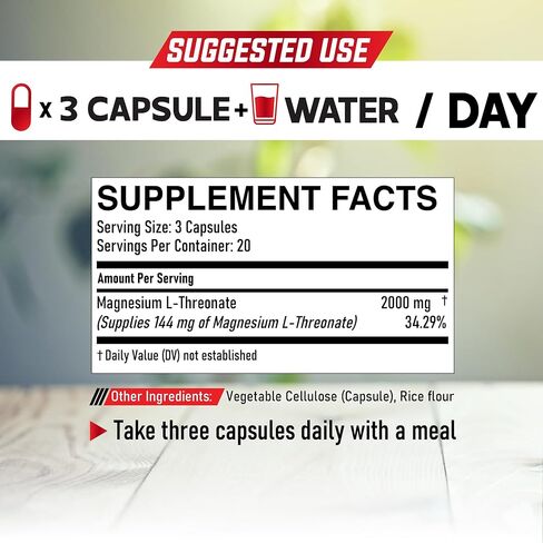 عبوتان تحتويان على 60 كبسولة - 2000 مجم من كبسولات مغنيسيوم إل-ثريونات - 144 مجم من المغنيسيوم الأولي لكل وجبة in Kuwait