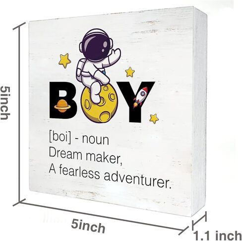 ملهمة الفضاء الحضانة صندوق خشبي علامة الفضاء رائد فضاء الصبي تعريف صندوق خشبي علامة كتلة لوحة لجدار الطاولة مكتب المنزل غرفة الأولاد الديكور in Kuwait