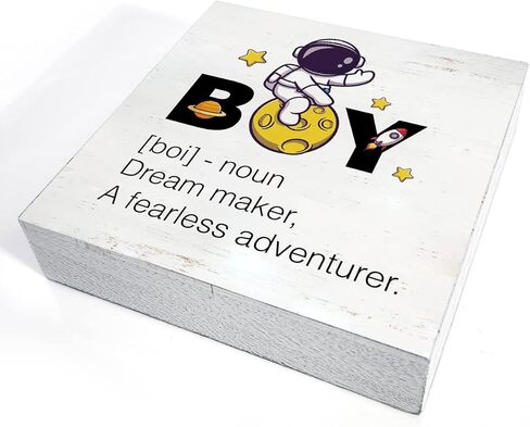 ملهمة الفضاء الحضانة صندوق خشبي علامة الفضاء رائد فضاء الصبي تعريف صندوق خشبي علامة كتلة لوحة لجدار الطاولة مكتب المنزل غرفة الأولاد الديكور in Kuwait