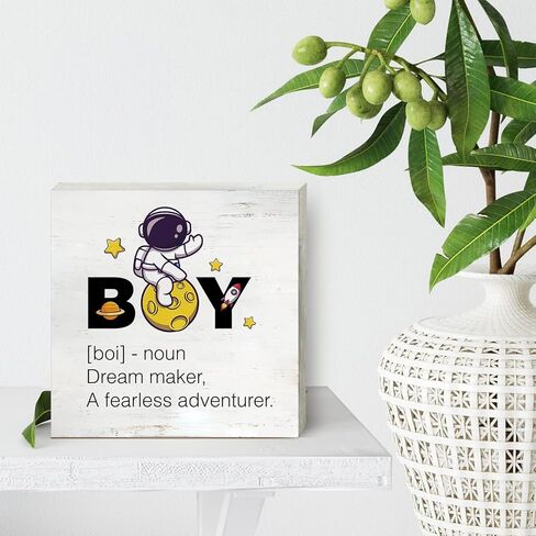 ملهمة الفضاء الحضانة صندوق خشبي علامة الفضاء رائد فضاء الصبي تعريف صندوق خشبي علامة كتلة لوحة لجدار الطاولة مكتب المنزل غرفة الأولاد الديكور in Kuwait