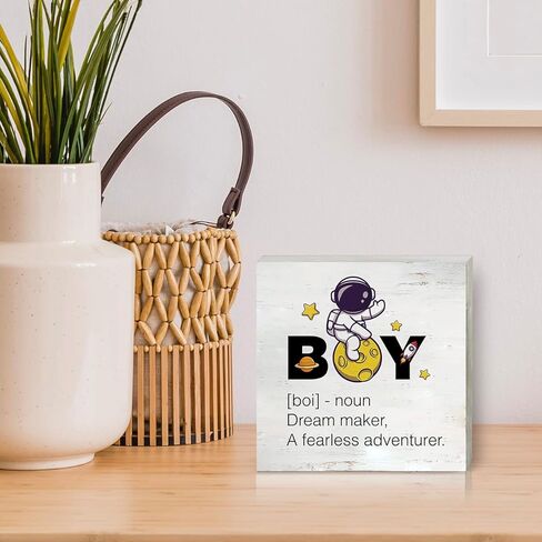 ملهمة الفضاء الحضانة صندوق خشبي علامة الفضاء رائد فضاء الصبي تعريف صندوق خشبي علامة كتلة لوحة لجدار الطاولة مكتب المنزل غرفة الأولاد الديكور in Kuwait