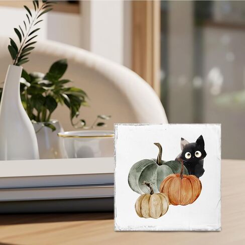 Fall Signs Room Decor - Farmhouse Octobers Fall Wooden Signs, Autumn Thanksgiving Wooden Sign, Fall Room Decor, Fall Decorations for Home, 5 X 5 Inches in Kuwait