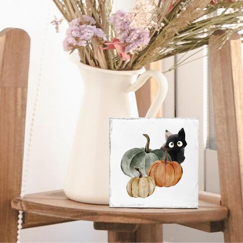 Fall Signs Room Decor - Farmhouse Octobers Fall Wooden Signs, Autumn Thanksgiving Wooden Sign, Fall Room Decor, Fall Decorations for Home, 5 X 5 Inches in Kuwait