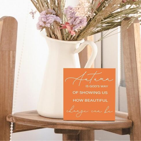 Fall Signs Room Decor - Farmhouse Octobers Fall Wooden Signs, Autumn Thanksgiving Wooden Sign, Fall Room Decor, Fall Decorations for Home, 5 X 5 Inches in Kuwait