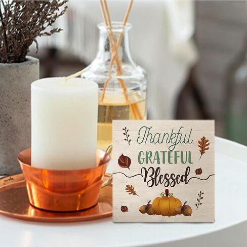 Fall Signs Room Decor - Farmhouse Octobers Fall Wooden Signs, Autumn Thanksgiving Wooden Sign, Fall Room Decor, Fall Decorations for Home, 5 X 5 Inches in Kuwait