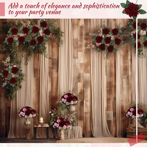 XunYee 50 Pack Artificial Wedding Dahlia Flowers Bulk Silk Dahlias with Stems and Green Leaves Fake Flora Decoration Faux Dahlia Bouquets for DIY Bridal Shower Wedding Party(Wine Red) in Saudi Arabia