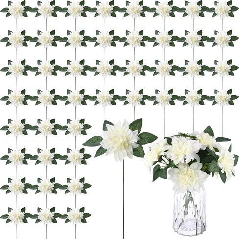 XunYee 50 Pack Artificial Wedding Dahlia Flowers Bulk Silk Dahlias with Stems and Green Leaves Fake Flora Decoration Faux Dahlia Bouquets for DIY Bridal Shower Wedding Party(Wine Red) in Saudi Arabia
