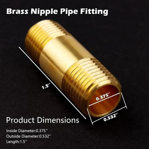 1/4" Brass Nipple Pipe Fittings,1/4" NPT x 1/4" NPT Male Thread Extender Straight Connector, 1-1/2" Length 1000psi (2 Pack) in Kuwait