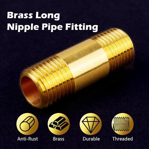 1/4" Brass Nipple Pipe Fittings,1/4" NPT x 1/4" NPT Male Thread Extender Straight Connector, 1-1/2" Length 1000psi (2 Pack) in Kuwait