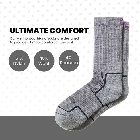 Women's Merino Wool Hiker Crew Socks, Moisture-Wicking, Durable, Perfect for Hiking and Camping in Saudi Arabia