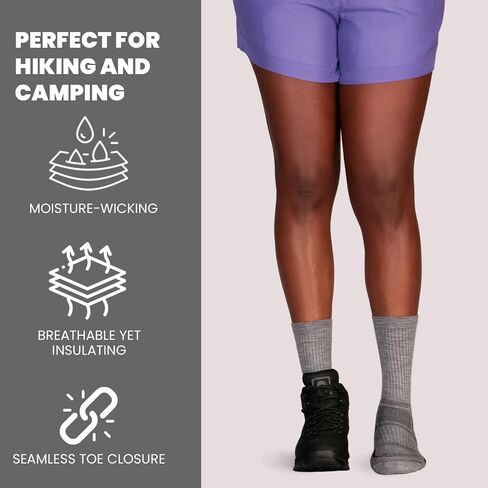 Women's Merino Wool Hiker Crew Socks, Moisture-Wicking, Durable, Perfect for Hiking and Camping in Saudi Arabia