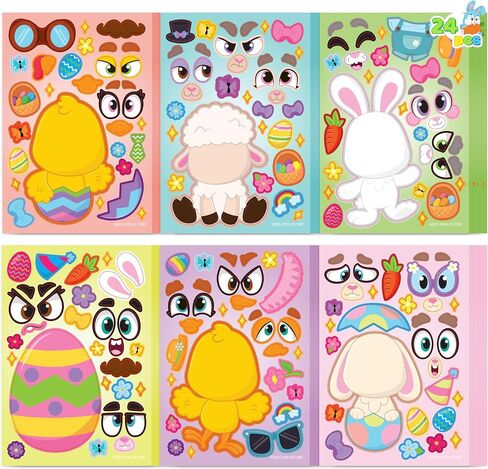 JOYIN 24 PCS Easter Mix and Match Make a Face Animal Stickers with Easter Egg Themed Pig, Bunny, Chicken, Cow, Sheep, Duck Party Favor Supplies, Art and Craft in Saudi Arabia
