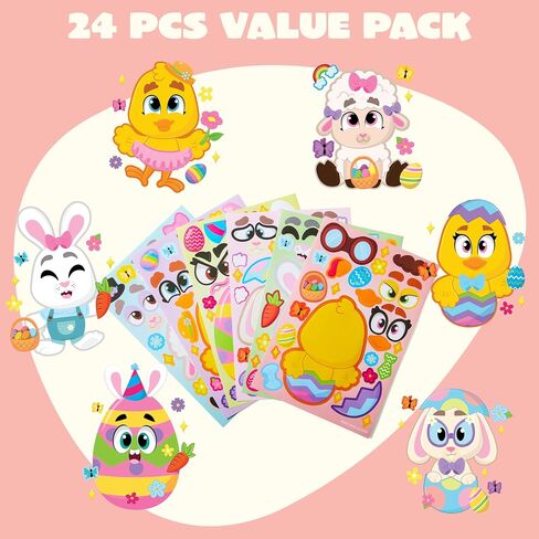 JOYIN 24 PCS Easter Mix and Match Make a Face Animal Stickers with Easter Egg Themed Pig, Bunny, Chicken, Cow, Sheep, Duck Party Favor Supplies, Art and Craft in Saudi Arabia