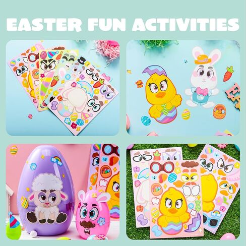 JOYIN 24 PCS Easter Mix and Match Make a Face Animal Stickers with Easter Egg Themed Pig, Bunny, Chicken, Cow, Sheep, Duck Party Favor Supplies, Art and Craft in Saudi Arabia