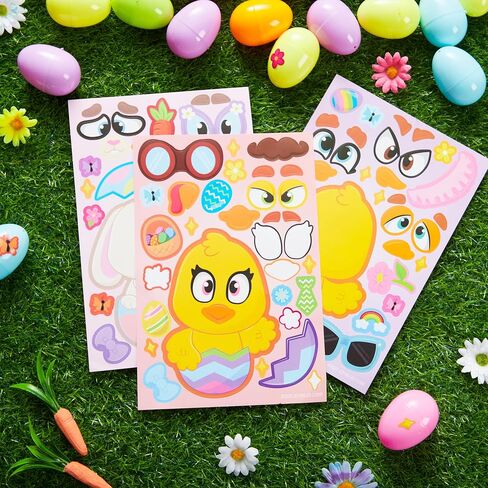 JOYIN 24 PCS Easter Mix and Match Make a Face Animal Stickers with Easter Egg Themed Pig, Bunny, Chicken, Cow, Sheep, Duck Party Favor Supplies, Art and Craft in Saudi Arabia