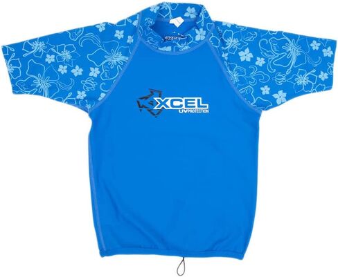 XCEL Boy's 4-Way Stretch Fabric Short Sleeve Rashguard, Deep Red/Deep Red-White Floral in Saudi Arabia