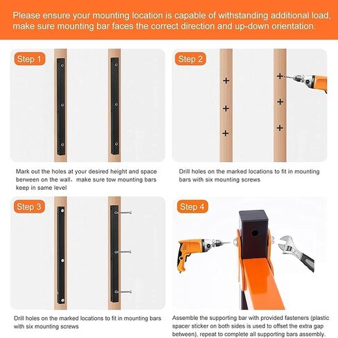 رفوف تنظيم خشبية مثبتة على الحائط من Ultrawall، رفوف معدنية لتخزين الخشب مع 3 مستويات - للاستخدام الداخلي والخارجي، عبوتان in Kuwait