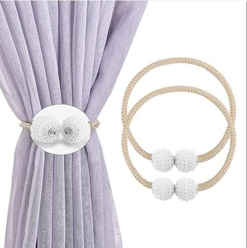 2 Pack Magnetic Curtain Tiebacks Drapery Holdbacks for Curtains, Drapes, Living Room Office Decor, No Tools Required (Grey) (A Beige, 4) in Saudi Arabia