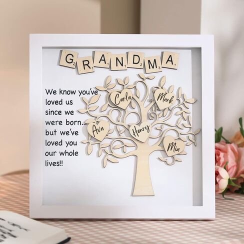 Mothers Day Mom Gift from Grandkids,Personalized Family Tree Frame Gift, 12x12 Shadow Box Grandma Frame in Saudi Arabia