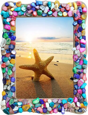 Diy Picture Frame kit Handmade Shell Fragment Decoration Picture Frames Family Valentine's Day Gifts Crafts Photo Frame for Kid, 7inch wooden picture Seashell frames for crafts Birthday Party Gifts in Saudi Arabia