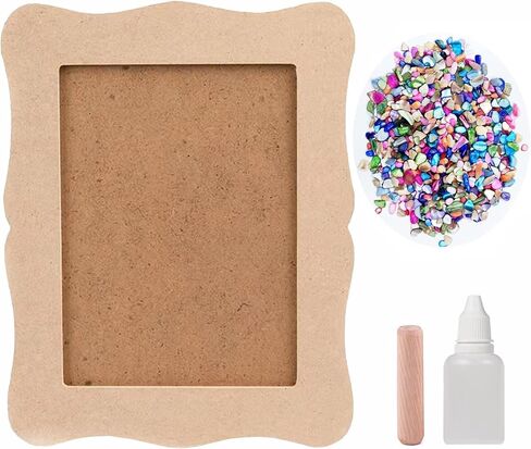 Diy Picture Frame kit Handmade Shell Fragment Decoration Picture Frames Family Valentine's Day Gifts Crafts Photo Frame for Kid, 7inch wooden picture Seashell frames for crafts Birthday Party Gifts in Saudi Arabia