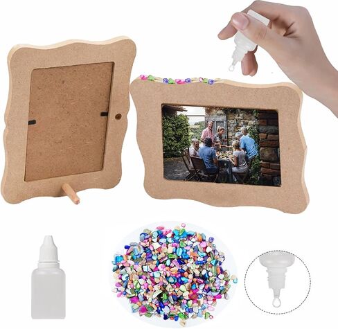 Diy Picture Frame kit Handmade Shell Fragment Decoration Picture Frames Family Valentine's Day Gifts Crafts Photo Frame for Kid, 7inch wooden picture Seashell frames for crafts Birthday Party Gifts in Saudi Arabia
