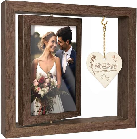 Wedding Gifts For Couples- Mr and Mrs Rotating Floating Picture Frame for 4x6 Pictures, Bridal Shower Gifts for Bride To Be, Wedding Picture Frame Bachelorette Gifts For Bride Engagement Gifts Display Two 4x6 in Saudi Arabia