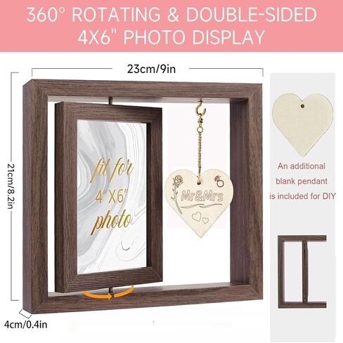 Wedding Gifts For Couples- Mr and Mrs Rotating Floating Picture Frame for 4x6 Pictures, Bridal Shower Gifts for Bride To Be, Wedding Picture Frame Bachelorette Gifts For Bride Engagement Gifts Display Two 4x6 in Saudi Arabia