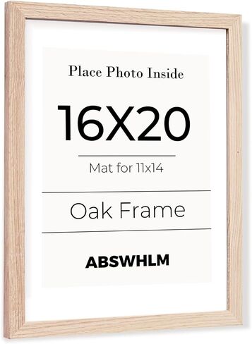 16x20 Oak Picture Frame with Mat for 11x14, Solid Wood Photo Frame for Wall Display, Unqiue Gift for Wedding Birthday Christmas (Oak, 1pc) in Saudi Arabia