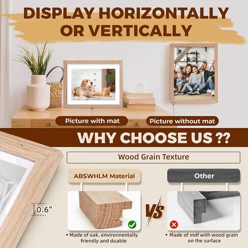 16x20 Oak Picture Frame with Mat for 11x14, Solid Wood Photo Frame for Wall Display, Unqiue Gift for Wedding Birthday Christmas (Oak, 1pc) in Saudi Arabia