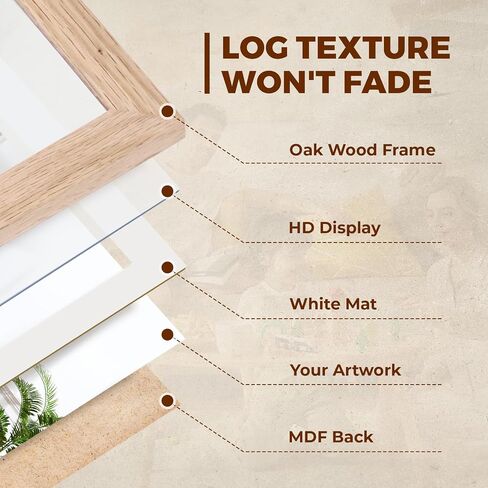 16x20 Oak Picture Frame with Mat for 11x14, Solid Wood Photo Frame for Wall Display, Unqiue Gift for Wedding Birthday Christmas (Oak, 1pc) in Saudi Arabia