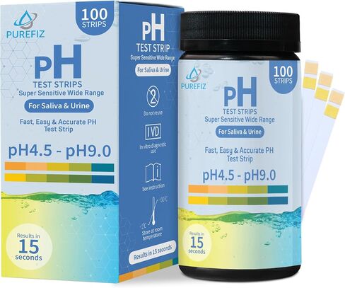 pH Test Strips for Urine & Saliva - 100 Strips, 4.5 to 9.0 ph Paper for Water & Body pH Testing - Acid Alkaline Litmus Paper pH Test Strips for Humans by PUREFIZ in Saudi Arabia