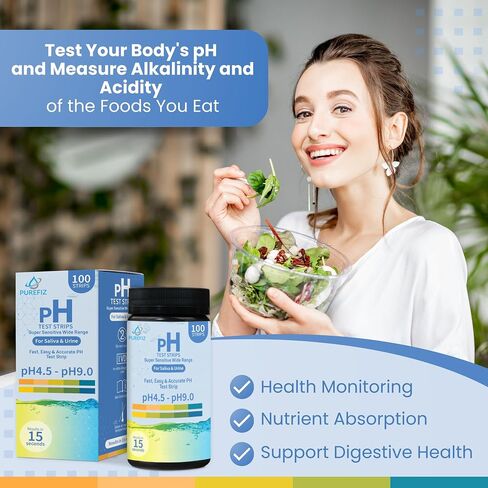 pH Test Strips for Urine & Saliva - 100 Strips, 4.5 to 9.0 ph Paper for Water & Body pH Testing - Acid Alkaline Litmus Paper pH Test Strips for Humans by PUREFIZ in Saudi Arabia