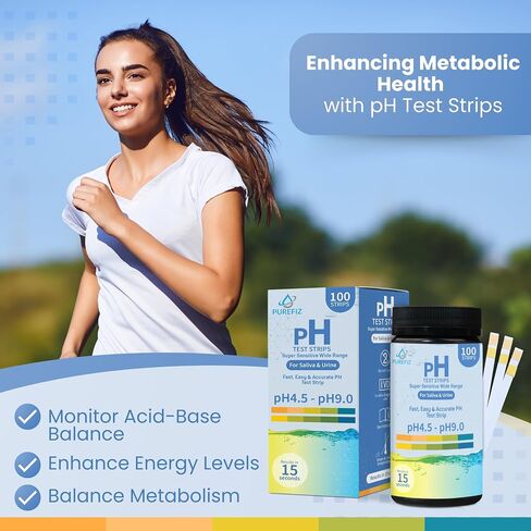pH Test Strips for Urine & Saliva - 100 Strips, 4.5 to 9.0 ph Paper for Water & Body pH Testing - Acid Alkaline Litmus Paper pH Test Strips for Humans by PUREFIZ in Saudi Arabia