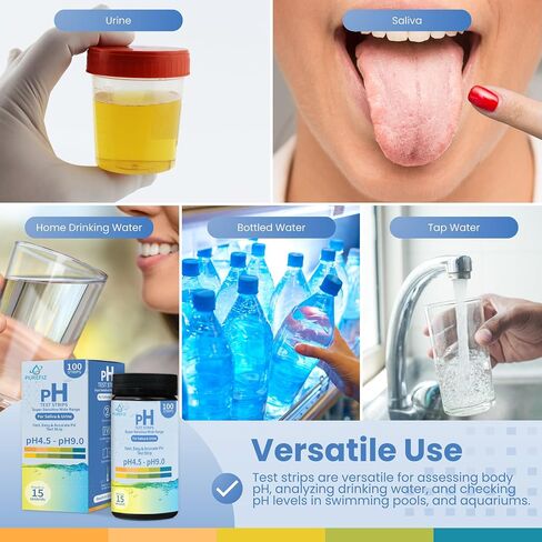pH Test Strips for Urine & Saliva - 100 Strips, 4.5 to 9.0 ph Paper for Water & Body pH Testing - Acid Alkaline Litmus Paper pH Test Strips for Humans by PUREFIZ in Saudi Arabia