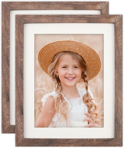 إطارات صور مقاس 8 × 10، صورة عرض من الخشب البني مقاس 6 × 8 مع حصيرة أو 8 × 10 بدون حصيرة، إطار صور متعثر لتزيين الحائط والطاولة، عبوتان in Kuwait