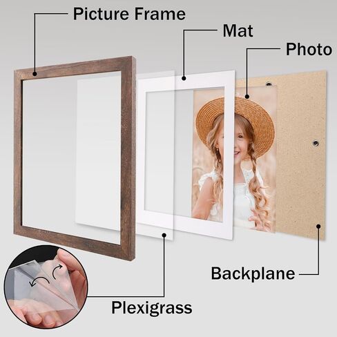 إطارات صور مقاس 8 × 10، صورة عرض من الخشب البني مقاس 6 × 8 مع حصيرة أو 8 × 10 بدون حصيرة، إطار صور متعثر لتزيين الحائط والطاولة، عبوتان in Kuwait