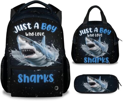 Backpacks for Boys - 3Pcs Cool Bookbag for Kids - Shark School Bag for Boys - Kids Backpacks with Lunch Box Pencil Case Set in Saudi Arabia