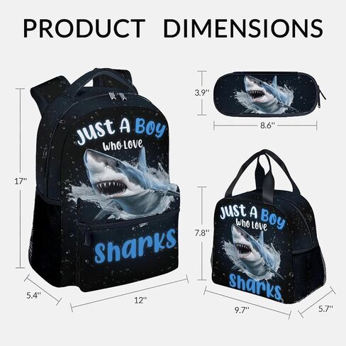 Backpacks for Boys - 3Pcs Cool Bookbag for Kids - Shark School Bag for Boys - Kids Backpacks with Lunch Box Pencil Case Set in Saudi Arabia