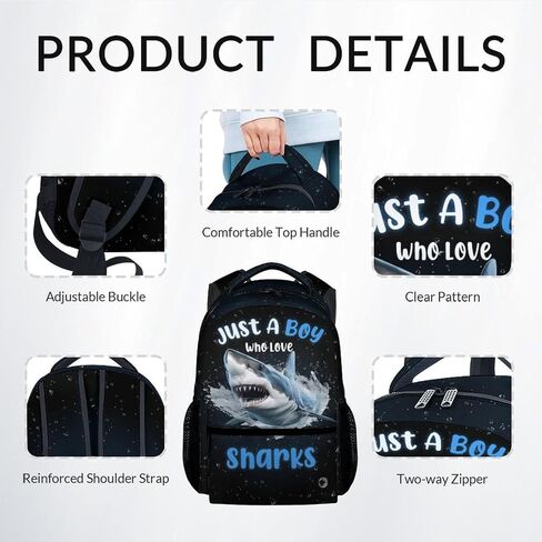 Backpacks for Boys - 3Pcs Cool Bookbag for Kids - Shark School Bag for Boys - Kids Backpacks with Lunch Box Pencil Case Set in Saudi Arabia