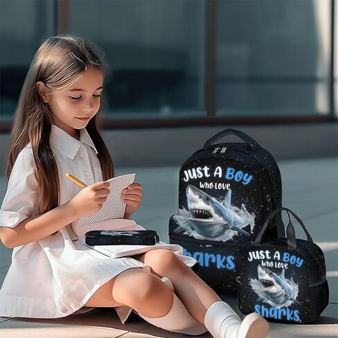 Backpacks for Boys - 3Pcs Cool Bookbag for Kids - Shark School Bag for Boys - Kids Backpacks with Lunch Box Pencil Case Set in Saudi Arabia