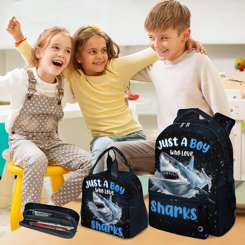 Backpacks for Boys - 3Pcs Cool Bookbag for Kids - Shark School Bag for Boys - Kids Backpacks with Lunch Box Pencil Case Set in Saudi Arabia