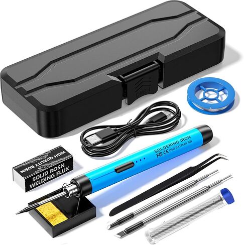 Mini Cordless Soldering Iron Kit,USB Wireless Electric Soldering Iron Pen 10-in-1,3 Temperature Adjustment,Portable and Rechargeable for Home Appliance Repair,Electronic Components,DIY (Blue)… in Saudi Arabia