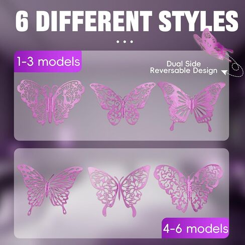 ديكورات الفراشات، 72 قطعة 6 أنماط 3 مقاسات لديكور حائط الفراشة، ديكورات كعكة حفلات الفراشات، ملصقات حائط فراشة ذهبية ثلاثية الأبعاد لديكور الغرفة وأعياد الميلاد (ذهبي) in Kuwait