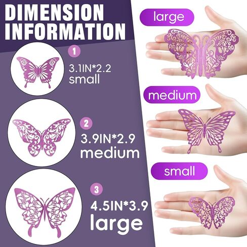 ديكورات الفراشات، 72 قطعة 6 أنماط 3 مقاسات لديكور حائط الفراشة، ديكورات كعكة حفلات الفراشات، ملصقات حائط فراشة ذهبية ثلاثية الأبعاد لديكور الغرفة وأعياد الميلاد (ذهبي) in Kuwait